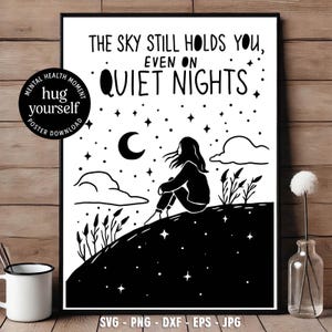 Póster "Abrázate" Descarga Amor Propio SVG Salud Mental Cielo Nocturno Arte Imprimible Cricut Afirmación Regalo para Momentos Tranquilos Decoración Curativa