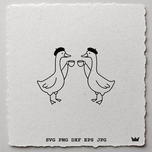Französische Enten SVG Lustige Kaffee Ente PNG DXF Baskenmütze Tier Linie Kunst Süß Cafe Clipart Freunde Frühstück Digital Design