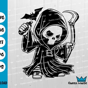 Grim Reaper svg,Skull svg png dxf,Cute cool skull skeleton cartoon style svg Gothic Sticker T-shirt Vinyl,Cricut Cut file Clipart Vector cnc