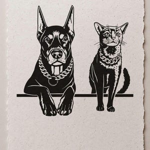 Doberman Dog and Cat SVG PNG DXF,Pet Duo Urban Tattoo Style Animals with Chains Cool Pet Clipart Cricut Shirts Mugs Wall Art friends animals