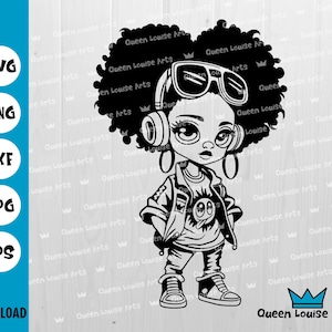 Afro fille Svg, Afro femme svg, jolie fille noire cool SVG png, cheveux naturels lox africain ruban fille Afro pouf dxf T shirt coupe Cricut clipart