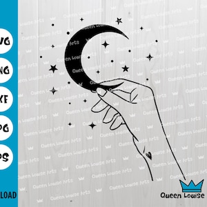Mystisch svg boho magic png Himmel Mond Hexe Zauberei Mond Sterne Phase Hände Boho dxf eps Instant download Cricut Cut Print Clipart