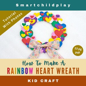 Krans regenboog hart / DIY lente kinderknutsel - Bouwpapier activiteit | Gemakkelijke lente/zomer afdrukbare kleuterschool downloaden / klaslokaal