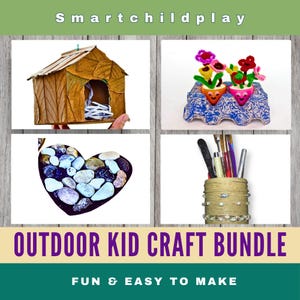 Outdoor Kid Craft DIY Bundle - Cardboard Birdhouse/ Egg Carton Garden/ Stone Coaster/ Bead Mason Jar/ Digital Download