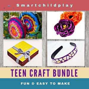 Kit de manualidades para adolescentes: Monedero con mandala, flores de tela, caja de recuerdos con mariposas, diadema con CD y descarga digital.