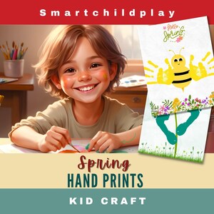 Arte stampabile primaverile con impronta a mano / Artigianato fai-da-te / Download digitale / Regalo ricordo per bambini Neonato / Scuola materna artigianale per bambini