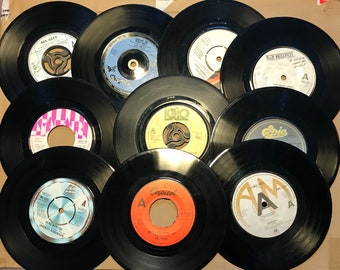 10 X Vintage Vinyl 7 inch records for arts and crafts, DIY projects. 7" singles
