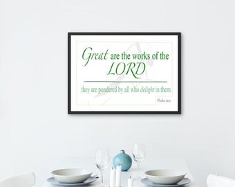 Psalms 111:2, the Lord's Work, Digital Download, Bible Verse, Wall Art, JPG