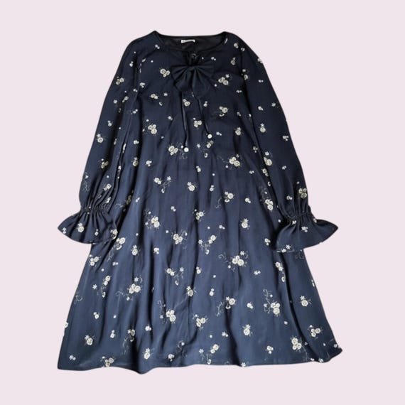 Axes Femme Navy Floral Long Sleeve Dress With Ribbon Bow - Etsy New Zealand