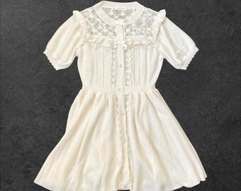 Liz Lisa rare ivory knit dress with lace yoke and frill details