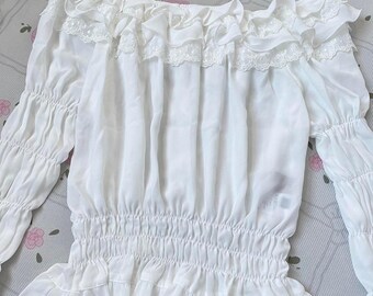 Bodyline White Shirred Blouse: Long Flared Sleeves, Lolita Mori 