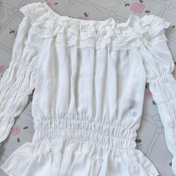 Bodyline White Shirred Blouse: Long Flared Sleeves, Lolita Mori 