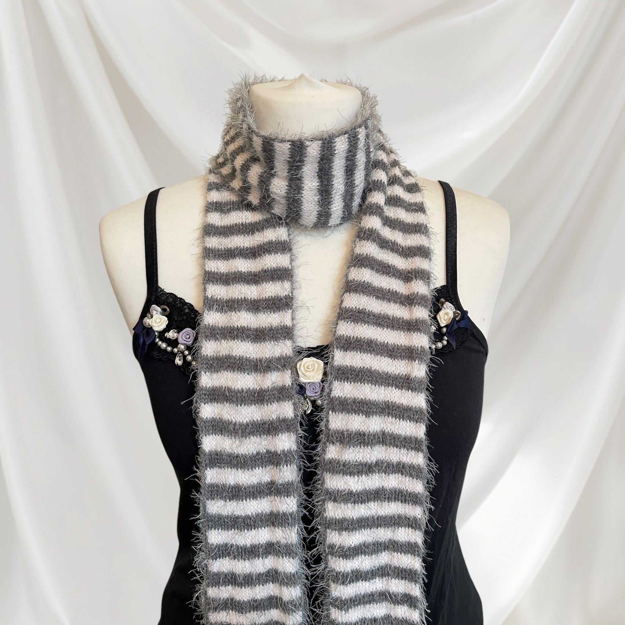 Striped Faux Fur Scarf: Y2K Jfashion Winter Accessory - Etsy