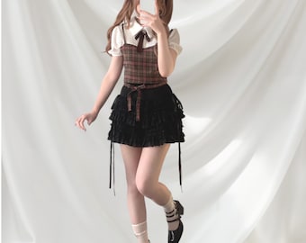 Layered Lace Ruffle Mini Skirt With Ribbon Bow Details Ruffle