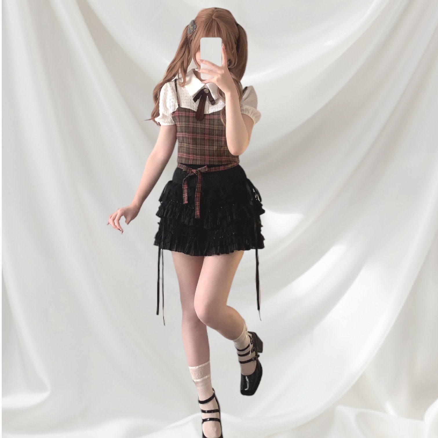 Layered Lace Ruffle Mini Skirt With Ribbon Bow Details Ruffle
