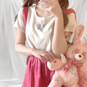 Cute bunny graphic tee with pink accents Kawaii Japanese Harajuku gyaru Jfashion