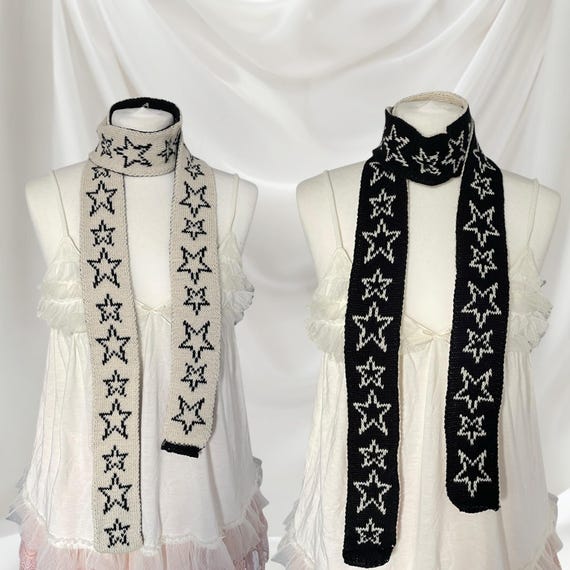Star Knit Scarf: Slim Lightweight Y2K Goth Accessory - Etsy