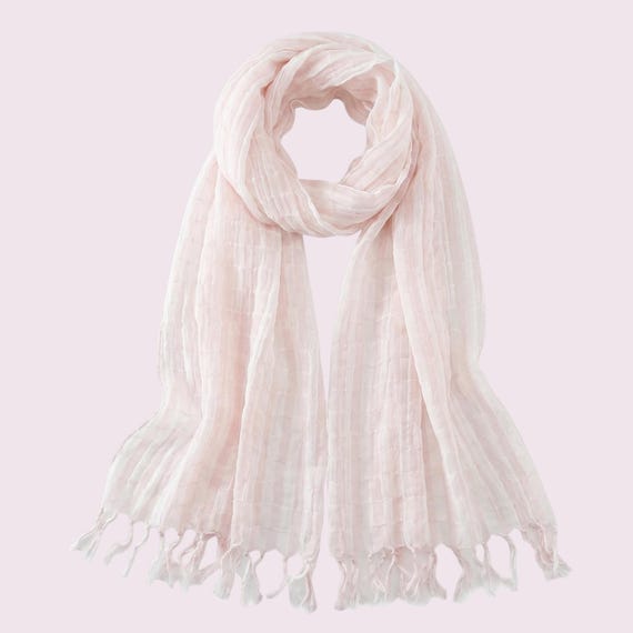 Lightweight cotton silk scarf, crinkled fringe scarf, soft breathable shawl, romantic spring wrap