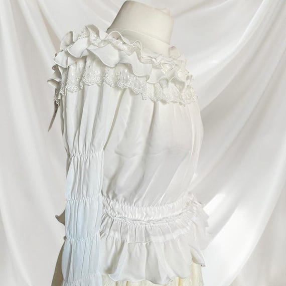 Bodyline White Shirred Blouse: Long Flared Sleeves, Lolita Mori 