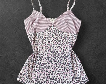 Vintage striped and leopard print camisole top