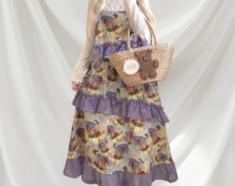Vintage-inspired floral strap dress with ruffle accents Jfashion kawaii mori kei dress morute  style harajuku  gyaru girls clothes gift