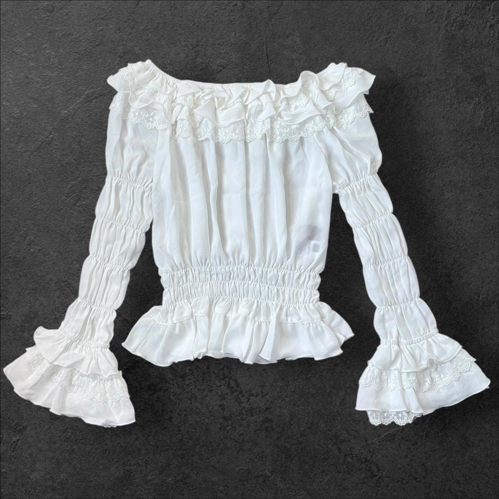 Bodyline White Shirred Blouse: Long Flared Sleeves, Lolita Mori 