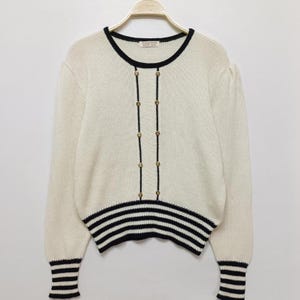 Y2K Japanese Vintage Cream Knit Top with Black Stripe Detail