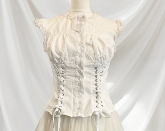 Blouse with lace trim and straps retro top vintage style cotton blouse
