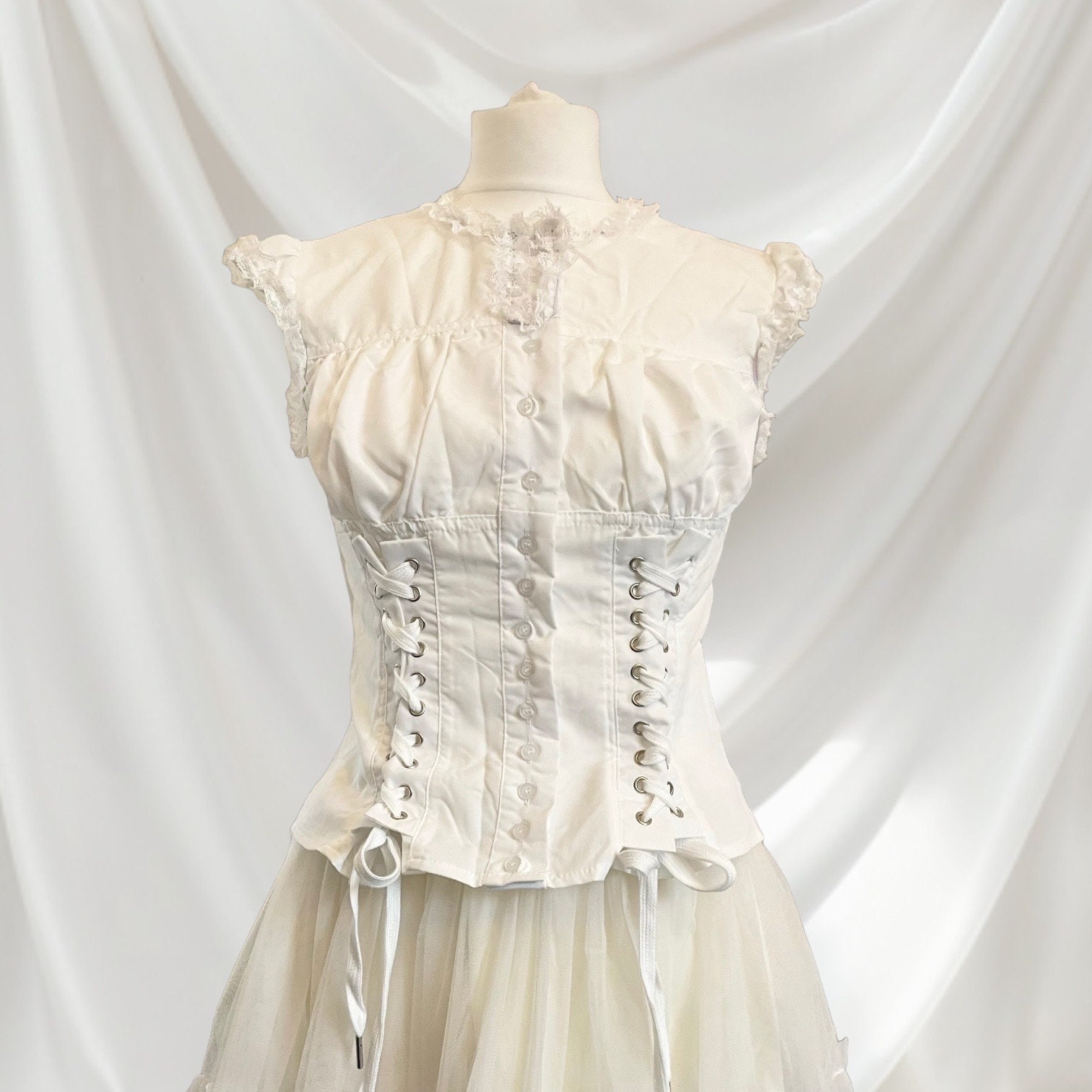 Blouse with lace trim and straps retro top vintage style cotton blouse