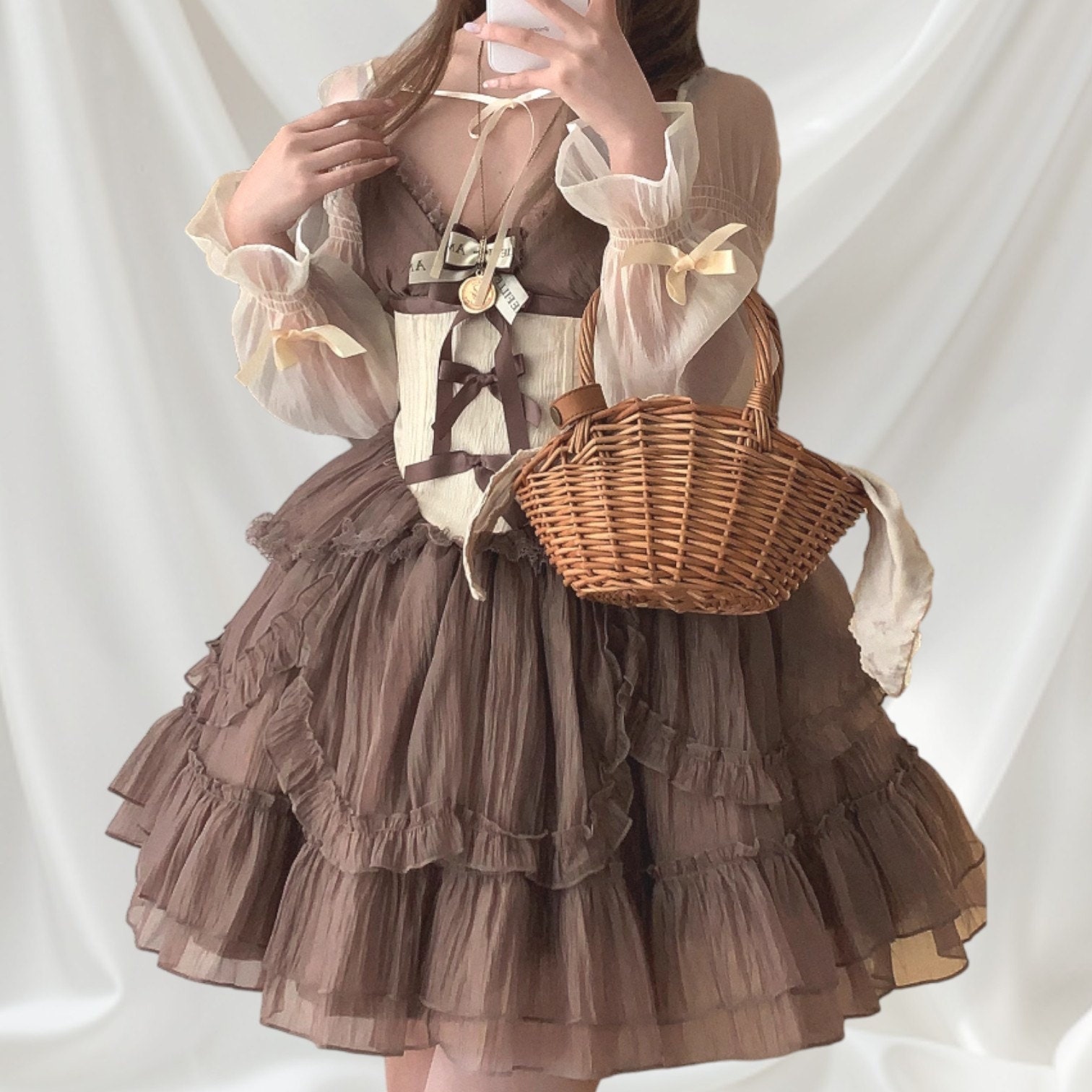 Retro Puffy Mini Dress With Bows and Corset Design Jfashion
