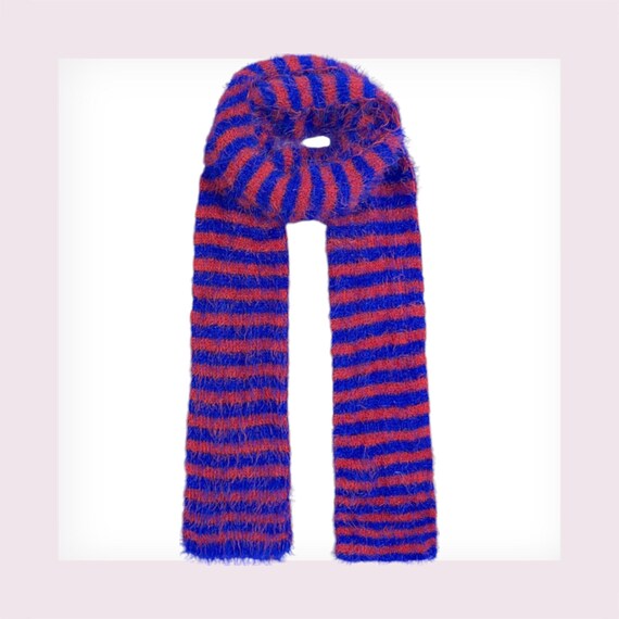 Striped Faux Fur Skinny Scarf - Soft Cosy Retro Y2k Style, Jashion