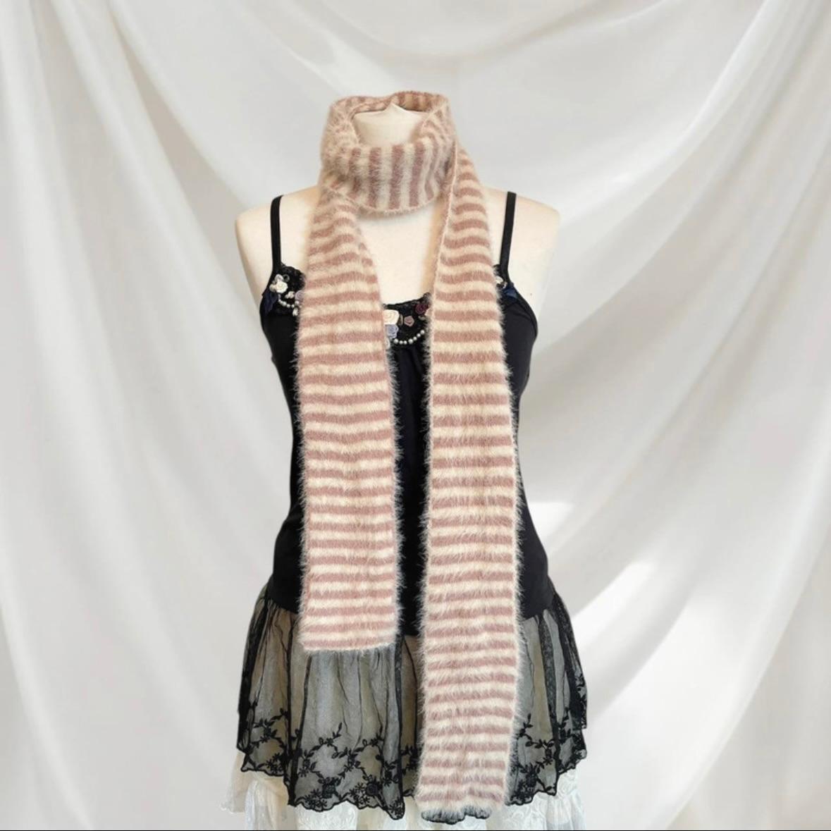 Striped Faux Fur Scarf: Y2K Jfashion Winter Accessory - Etsy