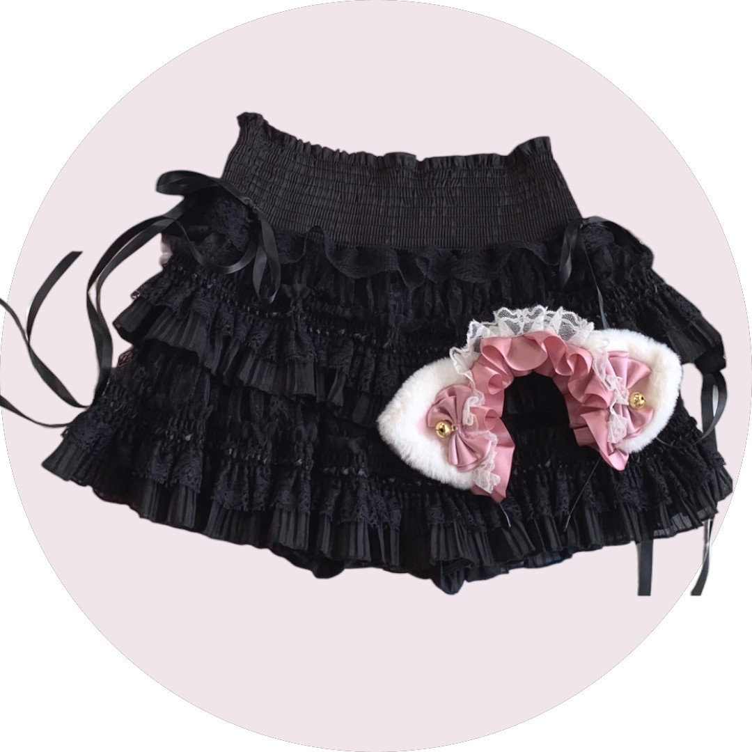 Layered Lace Ruffle Mini Skirt With Ribbon Bow Details Ruffle