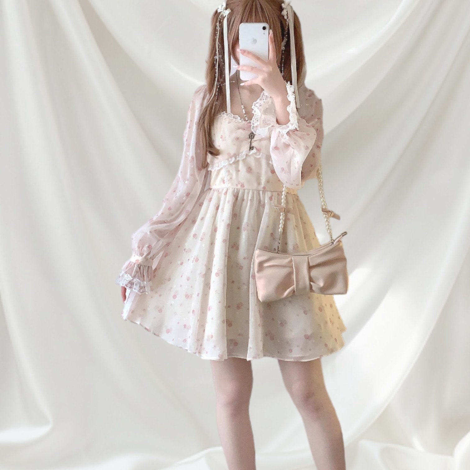 Coquette Doll チェック柄ワンピース ヘッドドレス セット リボン（三 
