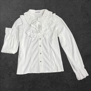 Axes femme kawaii white ruffled blouses with a white bow  brand new
