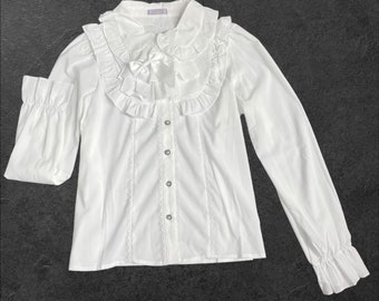 Axes femme kawaii white ruffled blouses with a white bow  brand new