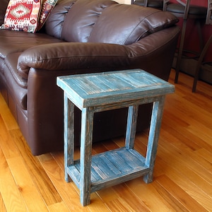 Dark Turquoise Rustic End Table ~ Side Table, Highly Distressed Finish