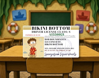 Custom Bikini Bottom Boat Driver License PVC | Personalized Photo Joke ID Card | Funny Wallet Gift