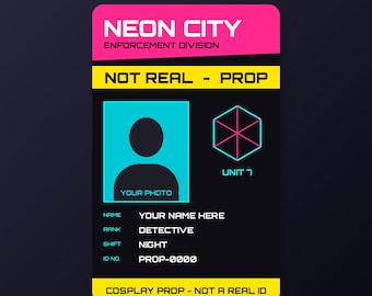 Custom Sci-Fi Detective Cosplay ID Card | Neon City Novelty Movie Prop with Your Photo | Cyberpunk Costume Accessory