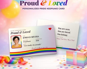 Personalized Pride Keepsake Card | Proud and Loved Photo Card with Note | LGBTQ Gift for Son, Daughter, Friend, Coming Out