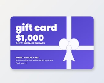 Prank Gift Card PVC | Custom Amount Joke Gift Card with Funny Message on Back | Birthday Gag Gift, No Cash Value