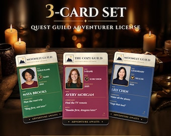 Personalized Adventurer License Card Set of 3 | Custom Photo Fantasy Guild Cards | Tabletop RPG Group, Bridesmaid, Friend Gift