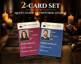 Personalized Adventurer License Card Set of 2 | Custom Photo Fantasy Guild Cards | Gift for Boyfriend, Girlfriend, Best Friend