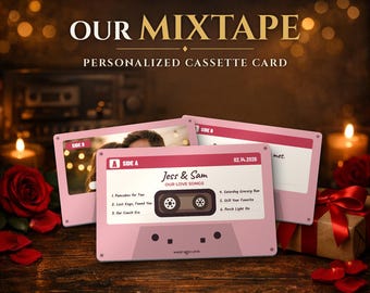 Personalized Mixtape Card | Custom Cassette Love Song Wallet Card with Photo | Anniversary Gift for Boyfriend, Husband, Valentines