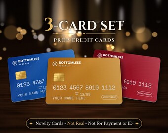 Prop Credit Card 3 Pack | Custom Novelty Bank Card Set for Movie Props, Film, Theater | Personalized Gag Gift Set