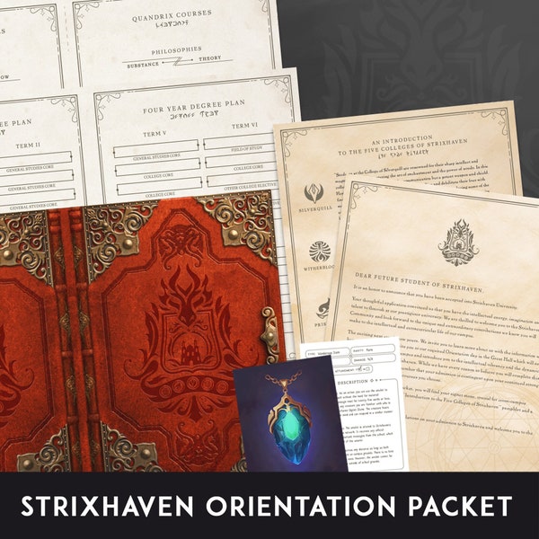 Paquete de orientación de Stixhaven / Carta de aceptación / Universidad de Strixhaven / Dragones y mazmorras / Imprimibles D&D / DnD 5E