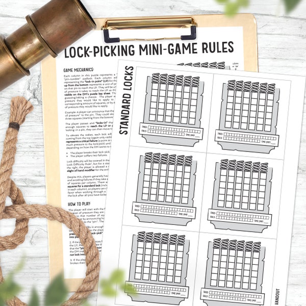 D&D Lock-Picking Mini-Game / Dungeons and Dragons Printable / DnD printable /  DM Notes