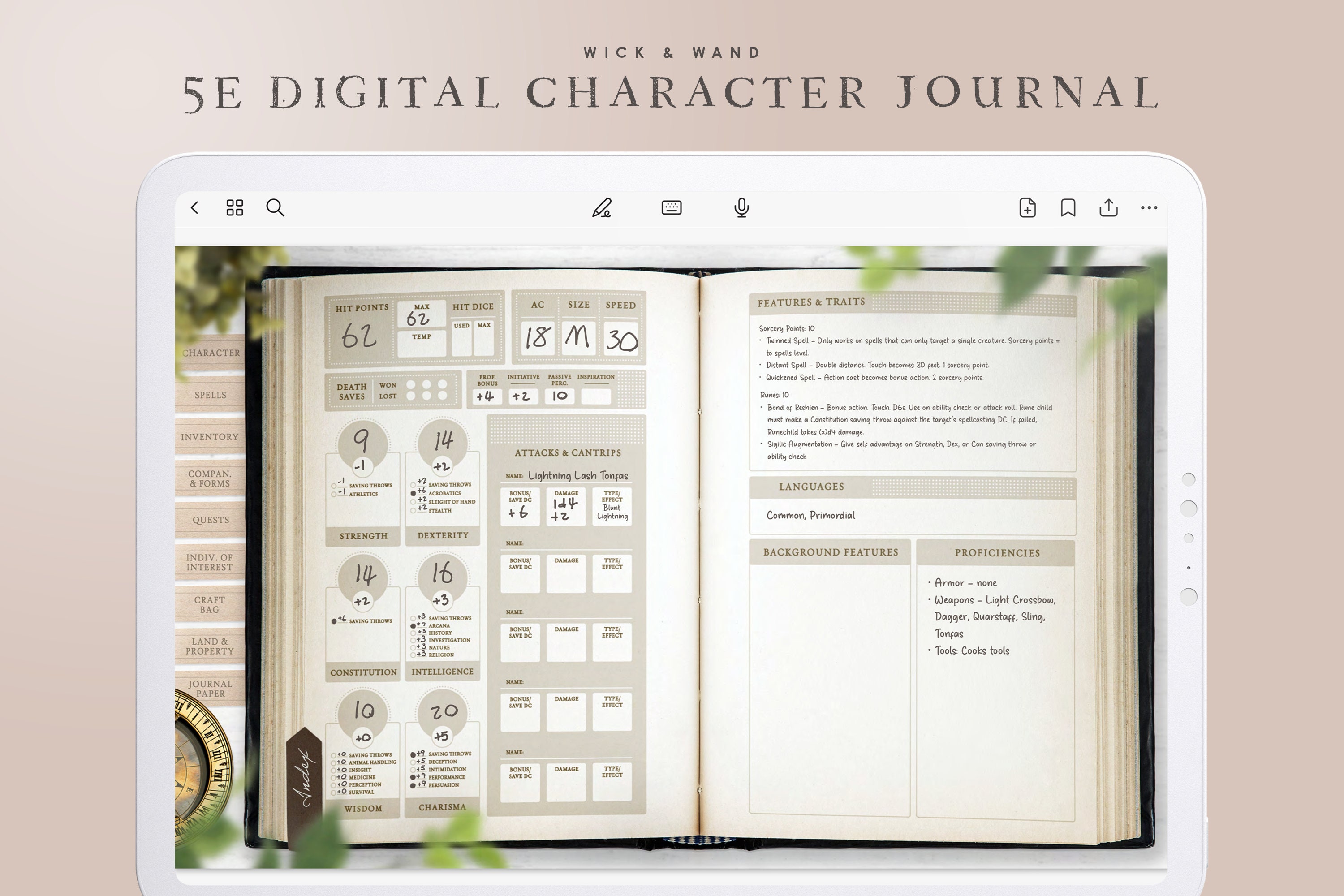 Digital Character Book / Goodnotes Dnd Character Book / D&D Journal ...