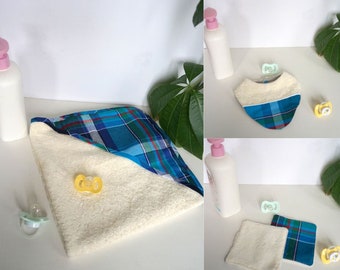 Cape de bain, bavoir et lingettes pour bébé. Cadeau naissance. Bébé. Baby Shower. Madras