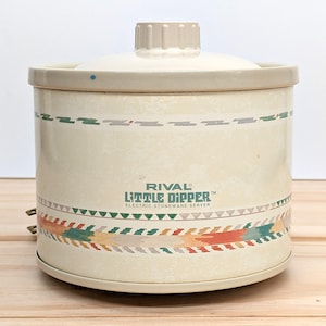 Vintage Rival Little Dipper Crock Pot Model 3204 Mini Slow Cooker | Southwest Design | Electric Stoneware Server | 1988 | Appears New